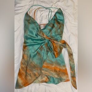 Hello Molly Teal and Orange Wrap Camisole Top